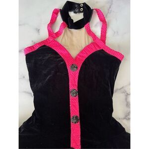 Dancewear girls mini halter top black hot pink velvet sequin dress MA Designs fo